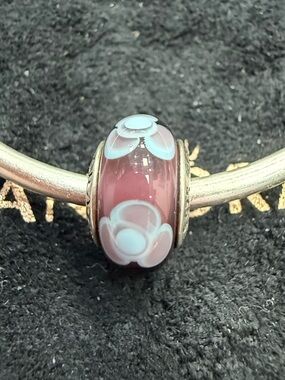 Authentic Pandora Retired Purple Flowers For You Murano Glass Charm ALE 790643
